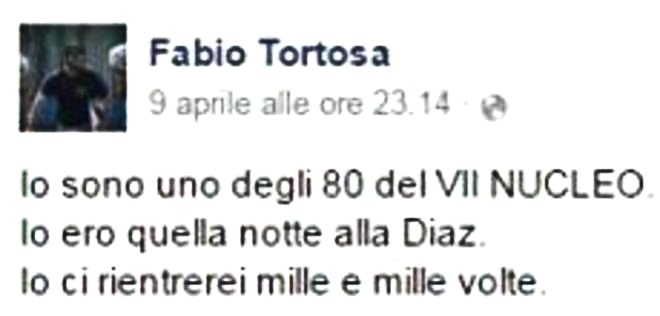 Il post su Facebook di Fabio Tortosa