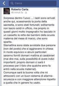 Il post sul social network di Don Roberto Carta