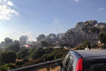 Curiosi assistono alle operazioni di spegnimento dell'incendio (© foto Cronache Nuoresi)