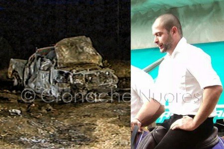 La vittima, Graziano Masuri, e il pickup incendiatosi nell'incidente