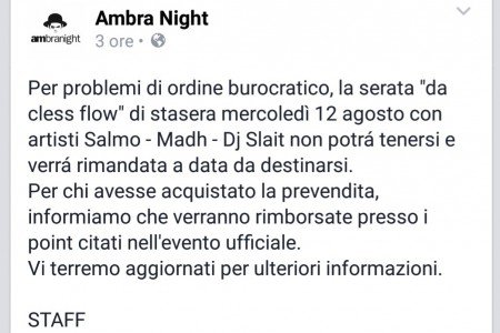 L'annuncio della chiusura dell'Ambra Night