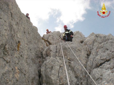 Un momento dell'intervento di soccorso sul Corrasi