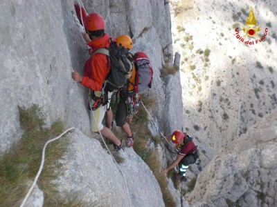 Un momento dell'intervento di soccorso sul Corrasi