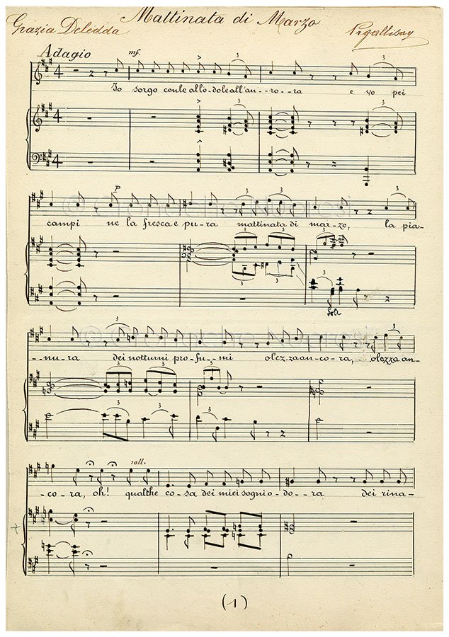Deledda-Gallisay, spartito originale di Mattinata di marzo, 1895-partitura-originale