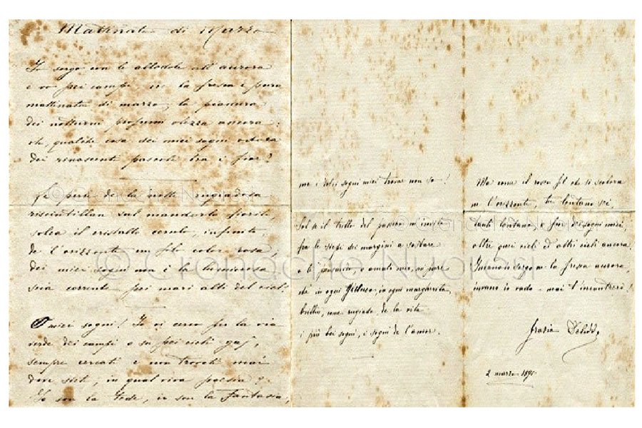 Mattinata di marzo, manoscritto autografo inviato dalla Deledda a Gallisay, 02/03/1895