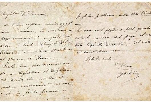 Lettera della Deledda a Gallisay con l'invito a spedire la musica all'editore Degubernatis, 1895