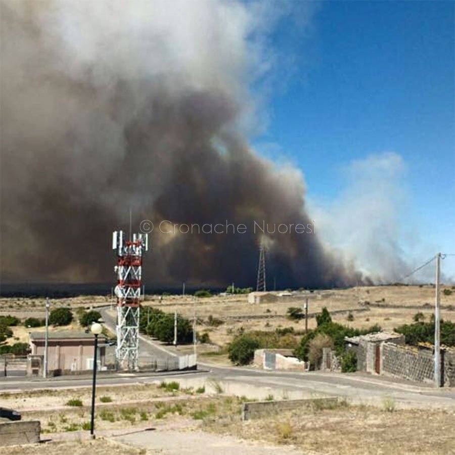 Le fiamme lambiscono l'abitato di Scano Mortiferro (foto Silvia Delogu)