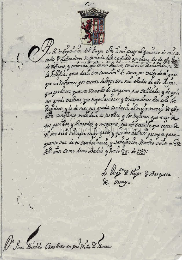 Lettera da Madrid del 1737