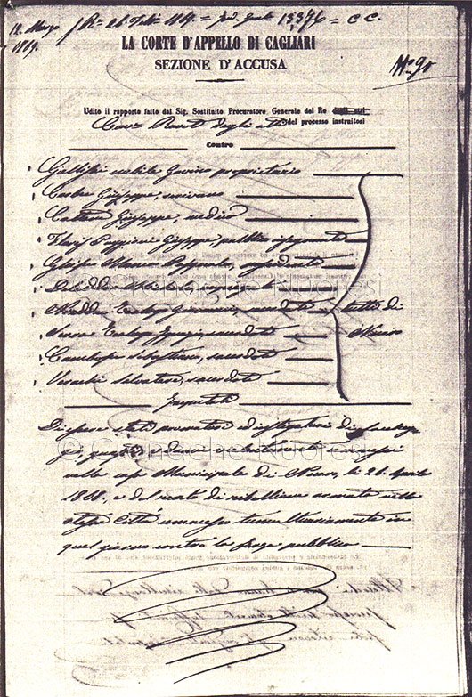 Corte D'Appello di Cagliari, 1868, Elenco degli imputati al processo per i moti "de Su Connottu"