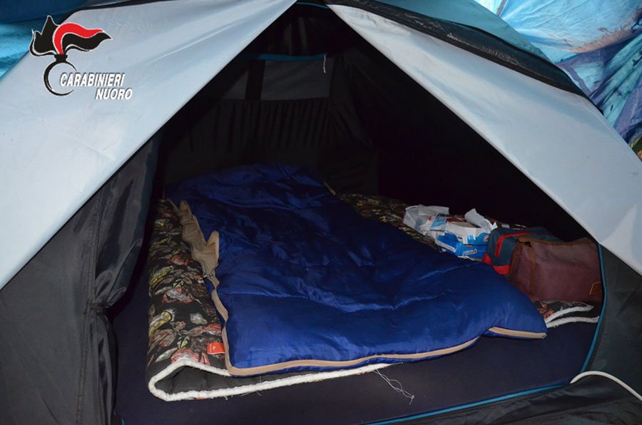 La tenda nella piantagione di marijuana sequestrata a Ortueri