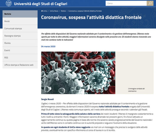 L'home page dell'Università di Cagliari
