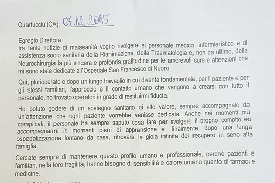 Un paziente ringrazia l’ospedale San Francesco: “grazie per il contatto umano che si crea con tutto il personale”