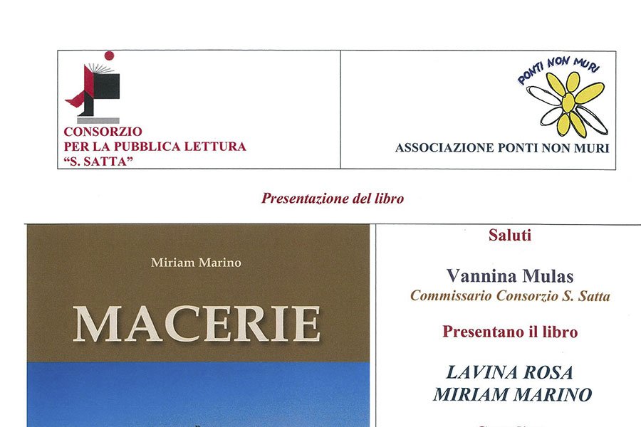 Biblioteca Satta: presentazione del libro di Miriam Marino “Macerie”