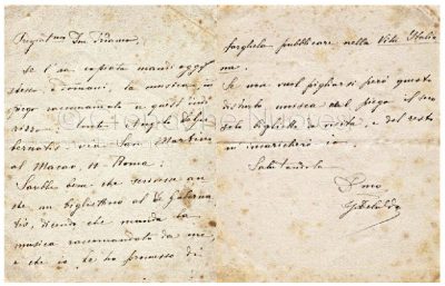 Lettera della Deledda a Gallisay con l'invito a spedire la musica all'editore Degubernatis, 1895