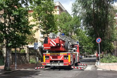 I vigili del fuoco mettono in sicurezza gli alberi di via Lamarmora