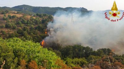 L'incendio sviluppatosi nelle campagne tra Teti e Olzai