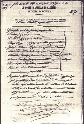 Corte D'Appello di Cagliari, 1868, Elenco degli imputati al processo per i moti 