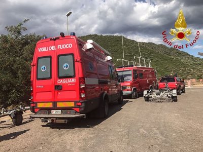 VVF nel corso delle ricerche dei dispersi nelle acque del lago Mulargia