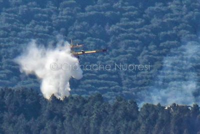 Un canadair in azione nell'incendio a Arzana