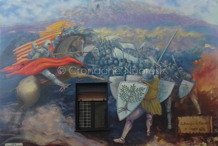 Macomer. Un murale celebra la battaglia del 1478. Artisticamente ineccepibile ma con qualche imprecisione storica