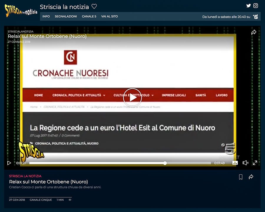 Nuoro. Hotel ESIT in abbandono: Striscia la Notizia torna sull’argomento partendo da un servizio di Cronache Nuoresi