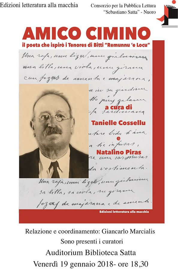 “Amico Cimino… il poeta che ispirò i tenores di Bitti “: venerdì alle 18:30 alla biblioteca Satta