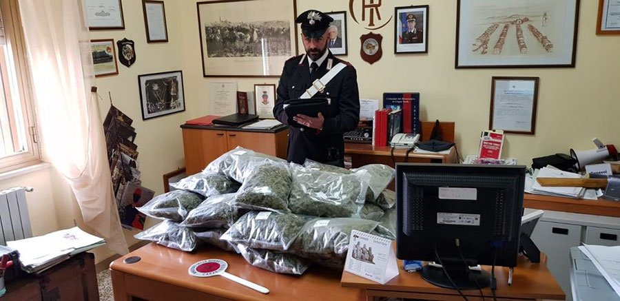 Scappano all’alt dei Carabinieri: inseguiti e bloccati avevano in macchina 15 kg di marijuana