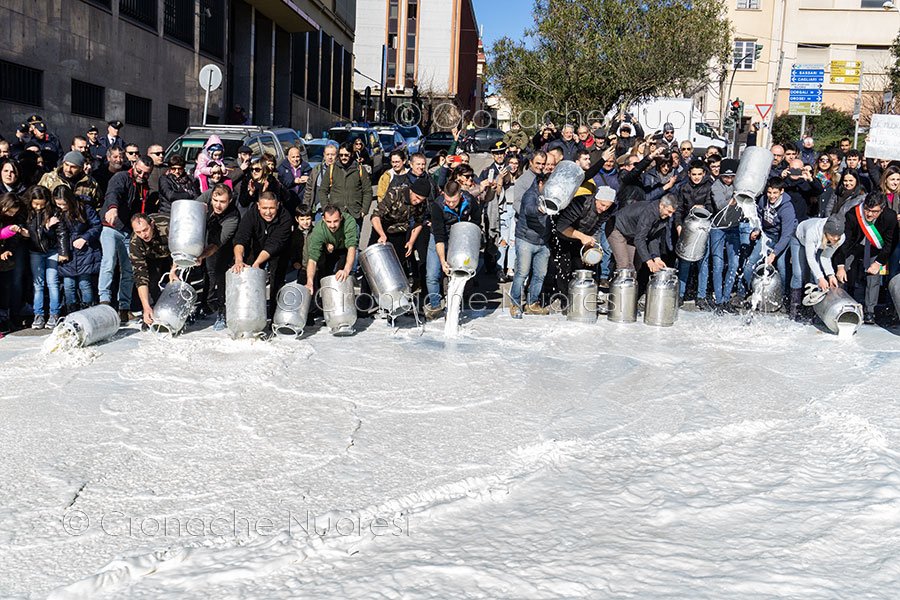 Nuoro, manifestazione di protesta contro il prezzo del latte (© foto S.Novellu)