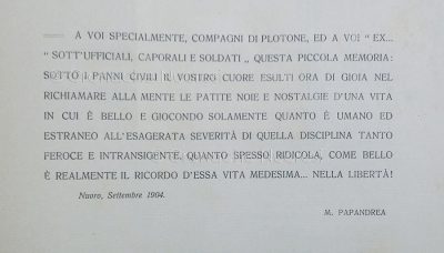Dedica nelle prime pagine di 'Militar sistema!!!' di Michele Papandrea