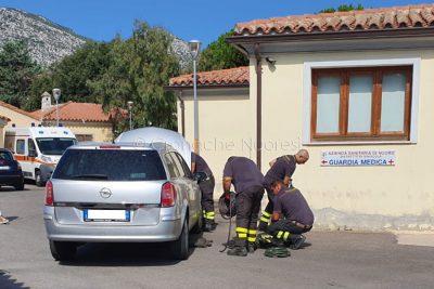 L'intervento dei Vigili del fuoco per salvare il gatto