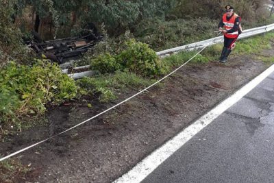 L'auto fuori strada dopo l'incidente