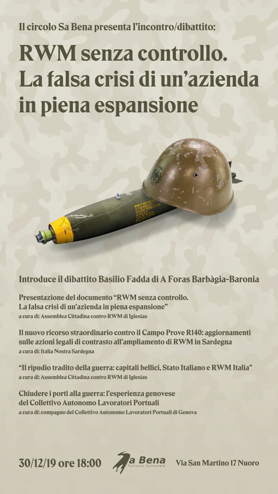 Circolo culturale Sa Bena: incontro questa sera su “Rwm senza controllo”