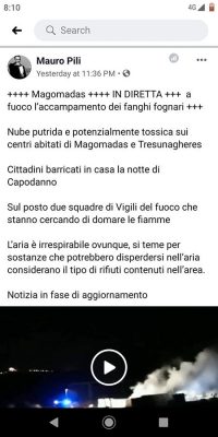 Il post di Pili sull'incendio di Magomadas