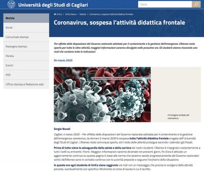 L'home page dell'Università diCagliari