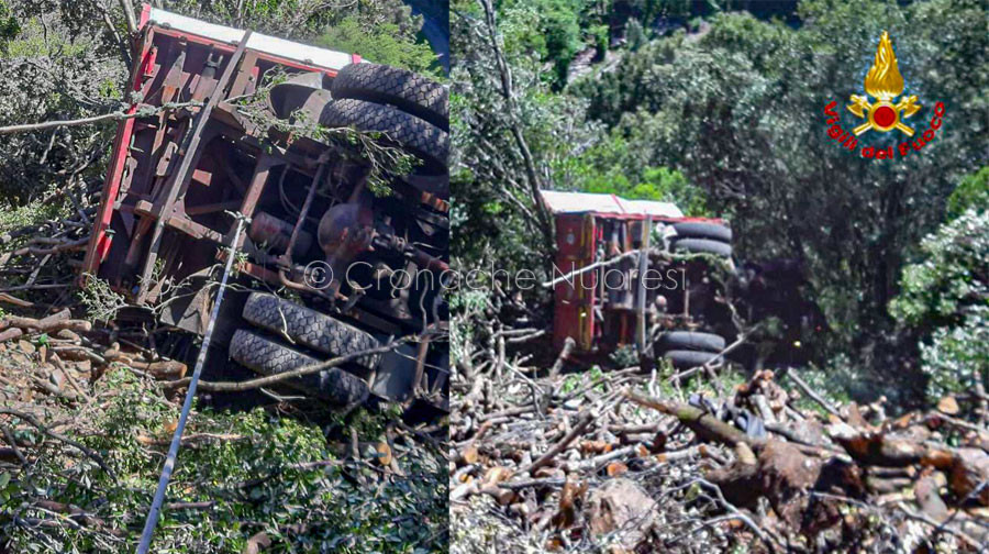 Paura a Tonara. Si rovescia un camion carico di legna: ferito il conducente