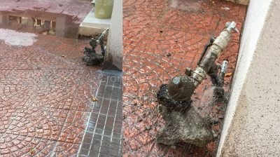 La perdita d'acqua nei pressi del tribunale