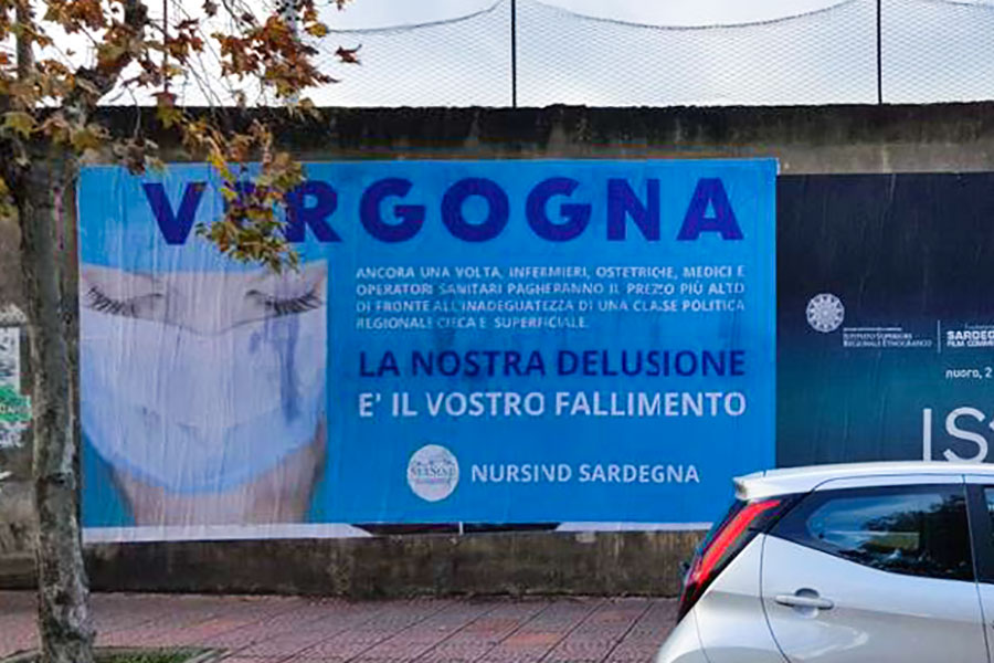 A Nuoro i manifesti del NURSIND denunciano:  “Vergogna! La nostra delusione è il vostro fallimento”