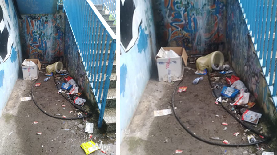 Rifiuti  abbandonati all’ingresso della scuola primaria di Monte Gurtei