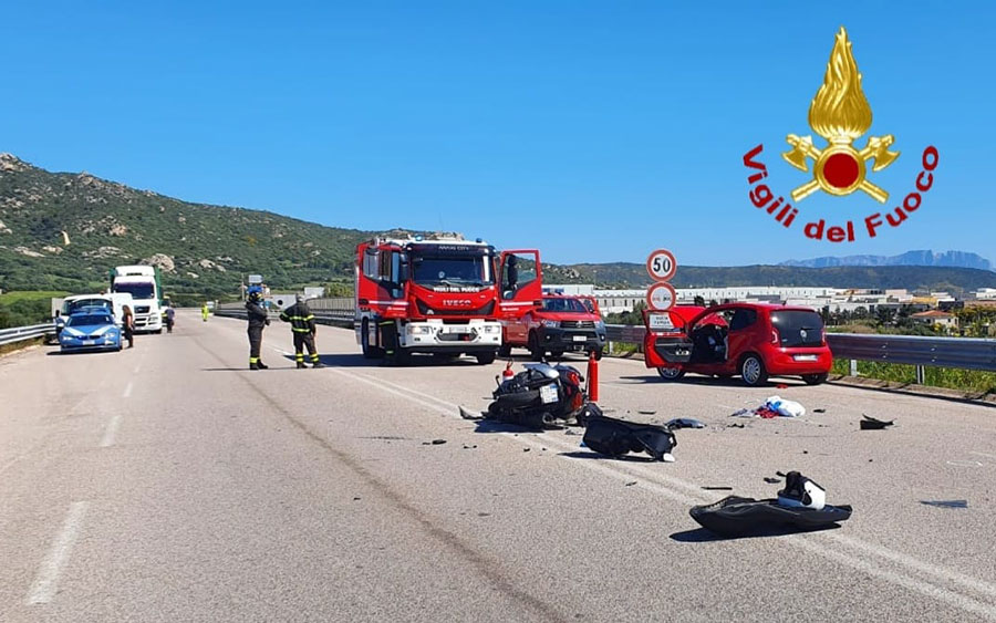 Scontro auto moto alle porte di Olbia: gravi i due conducenti