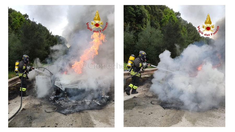 Auto a fuoco sulla 131DCN: illeso il conducente