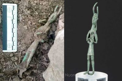 Il bronzetto rinvenuto nel complesso archeologico di Cuccuru Mudeju