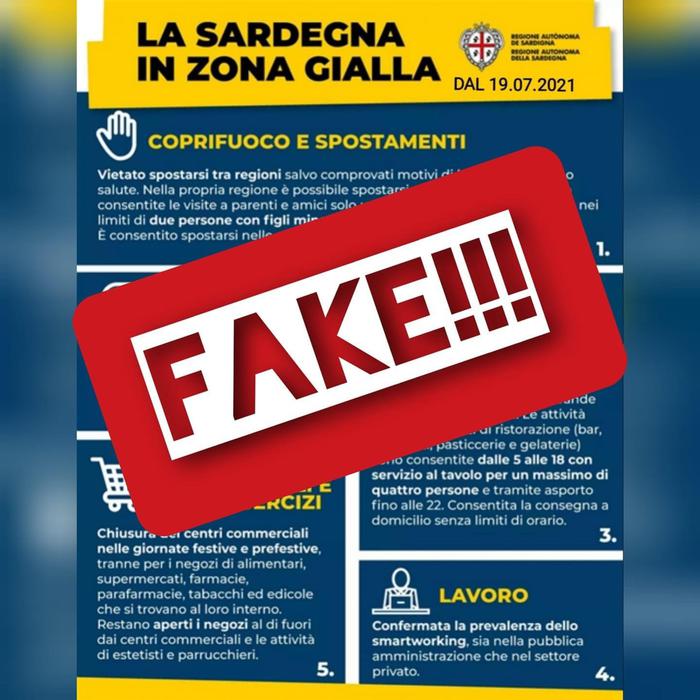 Covid. Manifesto-fake su Facebook: Sardegna in zona gialla da lunedì