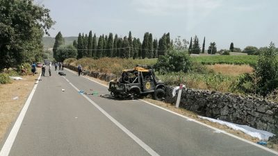 La scena dell'incidente mortale avvenuto ad Atzara