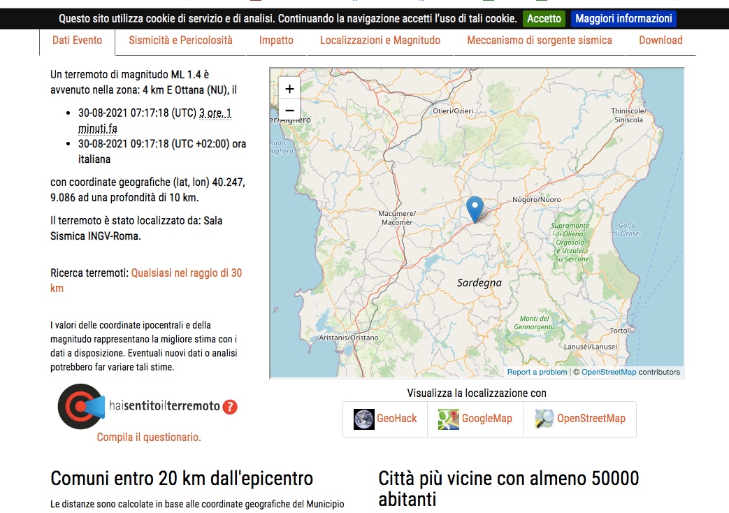 La curiosità: scossa di terremoto registrata a pochi chilometri da Ottana