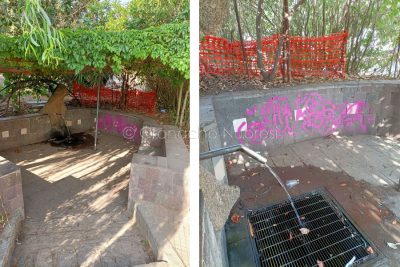 La fontanella imbrattata dai vandali a Funtana Buddia