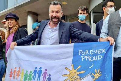 Alessandro Zan alla manifestazione di oggi a Cagliari (foto F.Marrocu)