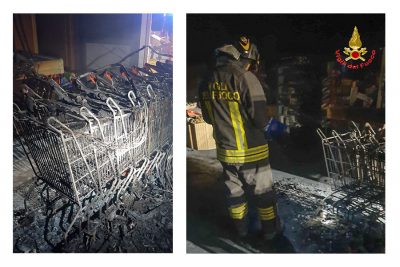 L'interno del market andato a fuoco a Cala Liberotto