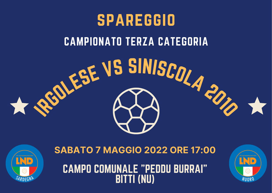 Terza Categoria: domani a Bitti lo spareggio Irgoli – Siniscola