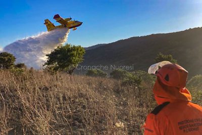 Un Canadair in azione nelle campagne di Mamoiada