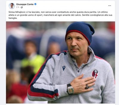 Il post di Giuseppe Conte sulla morte di Sinisa Mihajlovic